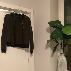 Zara Army Green Bomber Jacket with Gold Detail